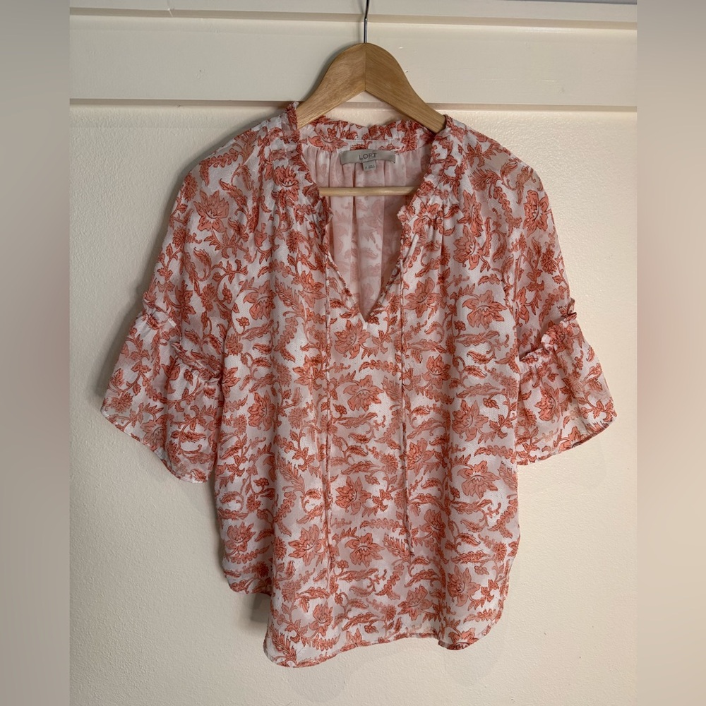 LOFT Floral V-Neck Blouse | Size Medium - Picture 2 of 9
